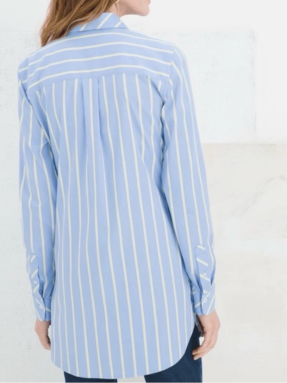 Chico's Blue and Yellow Striped Button Front Shirt Size 1 - Picture 2 of 9